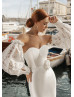 Strapless Ivory Satin Wedding Dress With Removable Sleeves